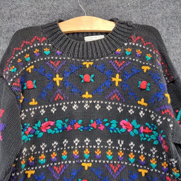 Jennifer Reed Women's Pullover Knit Sweater Gray M 3D Knit Accents Floral - Picture 6 of 11